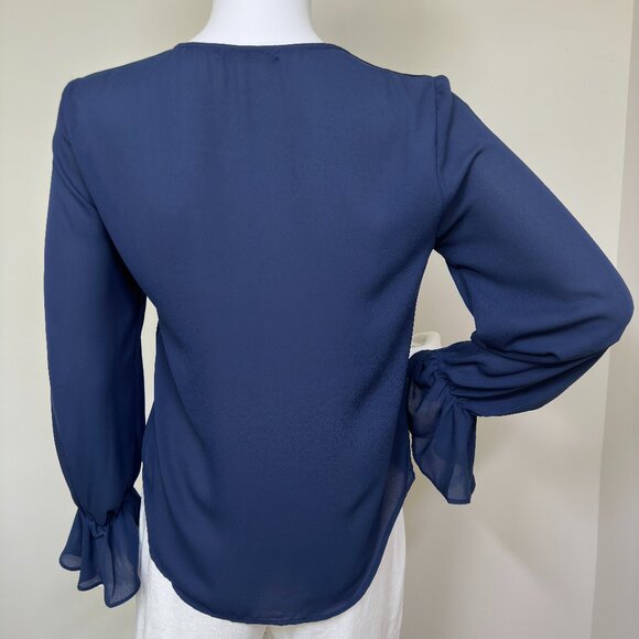 KRISA: NWT, Ruffle Button Front Top, Size - XS, Color - Navy Blue, MSRP - $137 - Picture 2 of 3